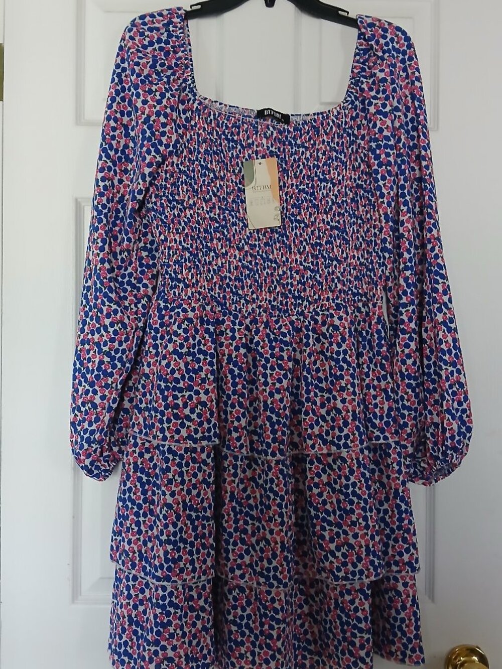 BTFBM Blue & Red STRAWBERRY Fall/Autumn Mid Flowy Dress, Size Large